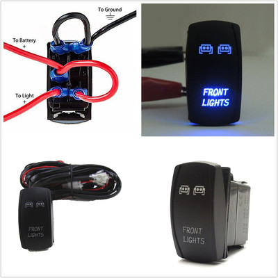 Car Waterproof Front Light 5 Pin Blue Led Rocker Switch Wiring Harness 40amp Ebay