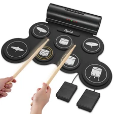 POGOLAB Electric Drum Set 7-Pad Roll-up Drum Pad Wireless Built-in Speaker/Pedal