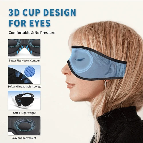 Schlafmaske mit Bluetooth Kopfhörer, 3D Schlafmaske Kabellos Musik Augenmaske - Bild 11 von 15