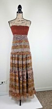 Classique Womens Sleeveless Dress ONE Size Fits Most Brown Multi Back Tie