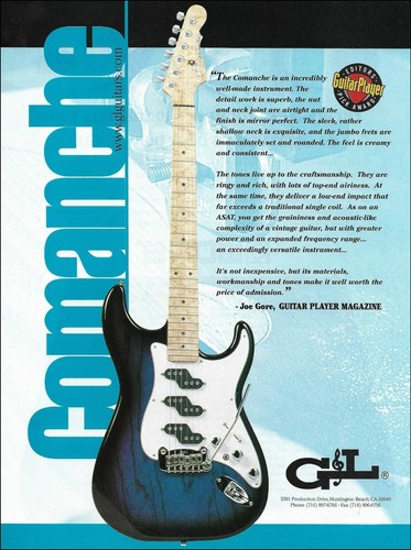 Guitarra eléctrica G&L Comanche 2000 anuncio original 8 x 11 impresión de anuncio