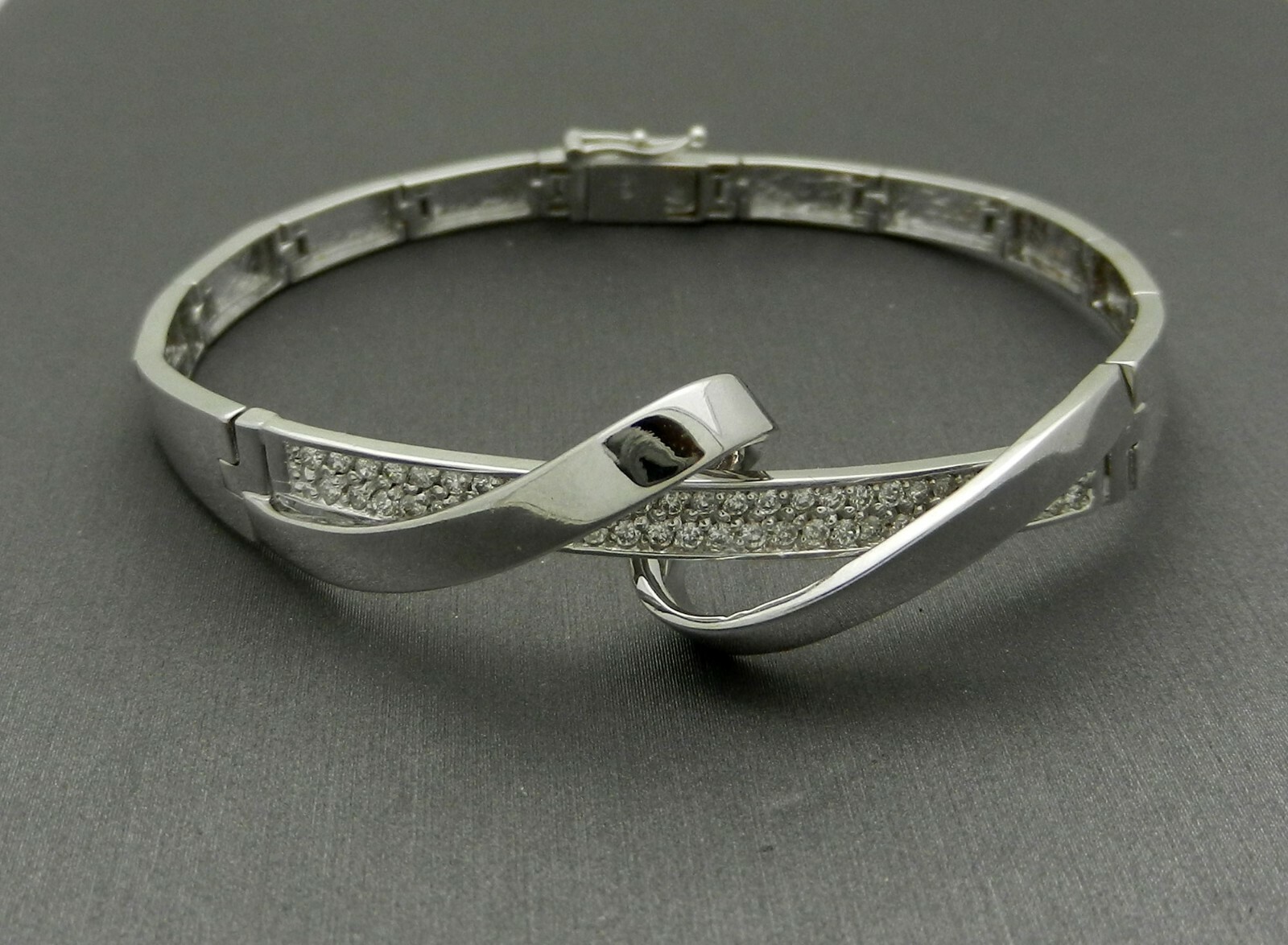 Solid 14k White Gold Open Bangle Cuff Bracelet Na… - image 7