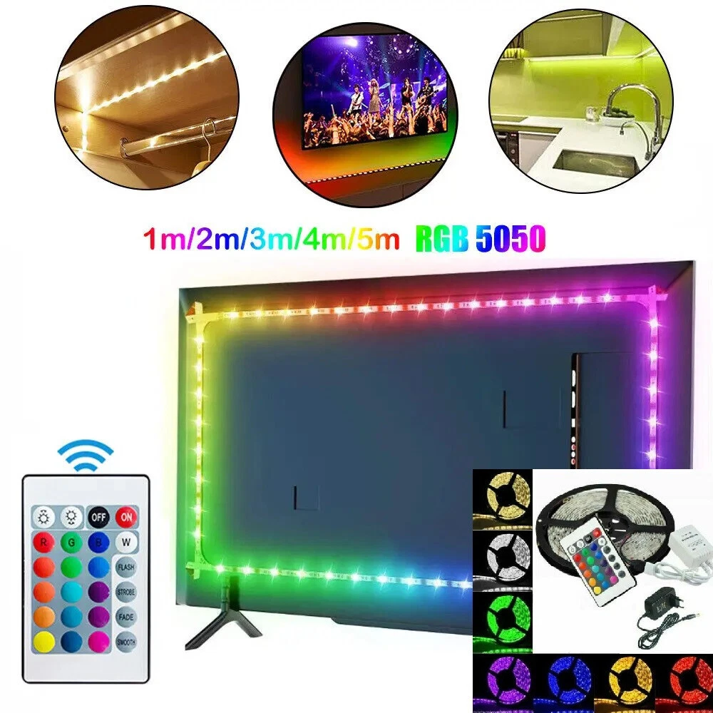 STRISCIA A LED SMD 5050 RGB IP65 5 METRI BOBINA CON ALIMENTATORE E TELECOMANDO - Foto 2 di 7