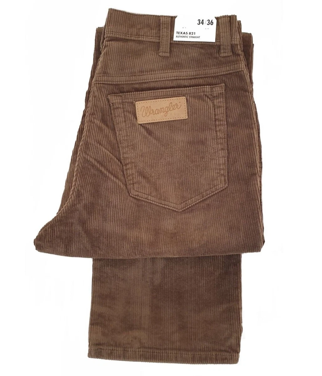 Mens Wrangler Texas Straight Jumbo Thick Corduroy Cord Pants Zip Up Teak Brown