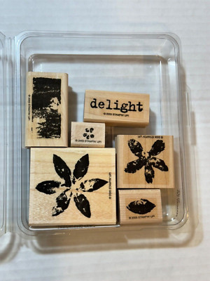 STAMPIN UP RETIRED WOOD MOUNTED PAINT PRINTS FLOWERS DELIGHT