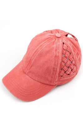 C.C Women's Cotton Weavon Basket Criss Cross Ponytail Messy Bun Baseball Cap Hat
