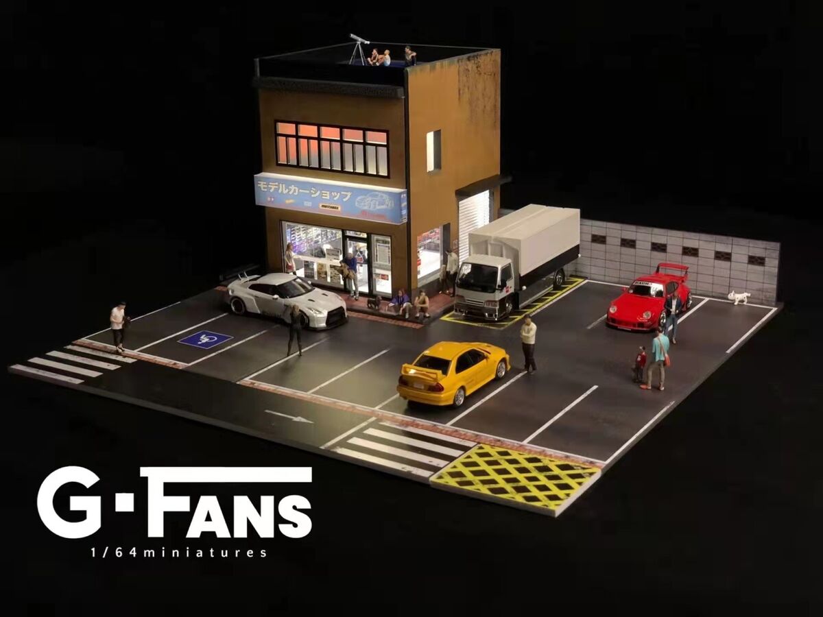 G-fans 1:64 Diorama With Led Light With Parking Lots Car Garage