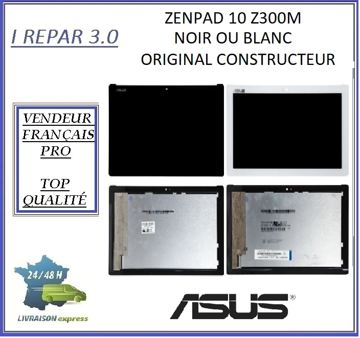 Ecran Complet Asus ZenPad 10 Z300M (P00C) Noir/Blanc lcd+vitre tactile 10.1"