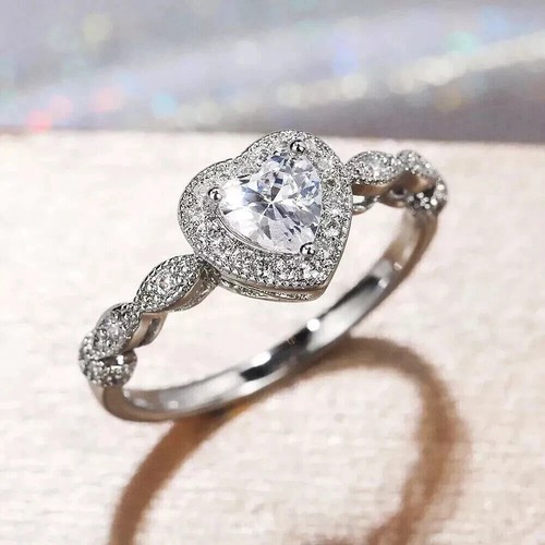 2CT Heart Cut Lab Created Diamond Engagement Women's Ring 14K White Gold Plated