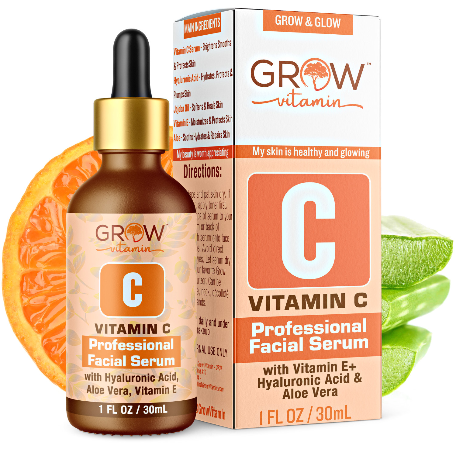 VITAMIN C SERUM 30% + E + FERULIC ACID + HYALURONIC ACID (HA) Organic Anti-Aging