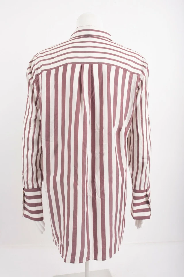 Lafayette 148 New York Womens Striped Blouse Shirt Tunic Sz S Silk Plum White - Image 4 of 4