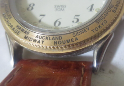 Vintage Wenger Swiss Day Date World Time Watch #096-0626 Gold Tone