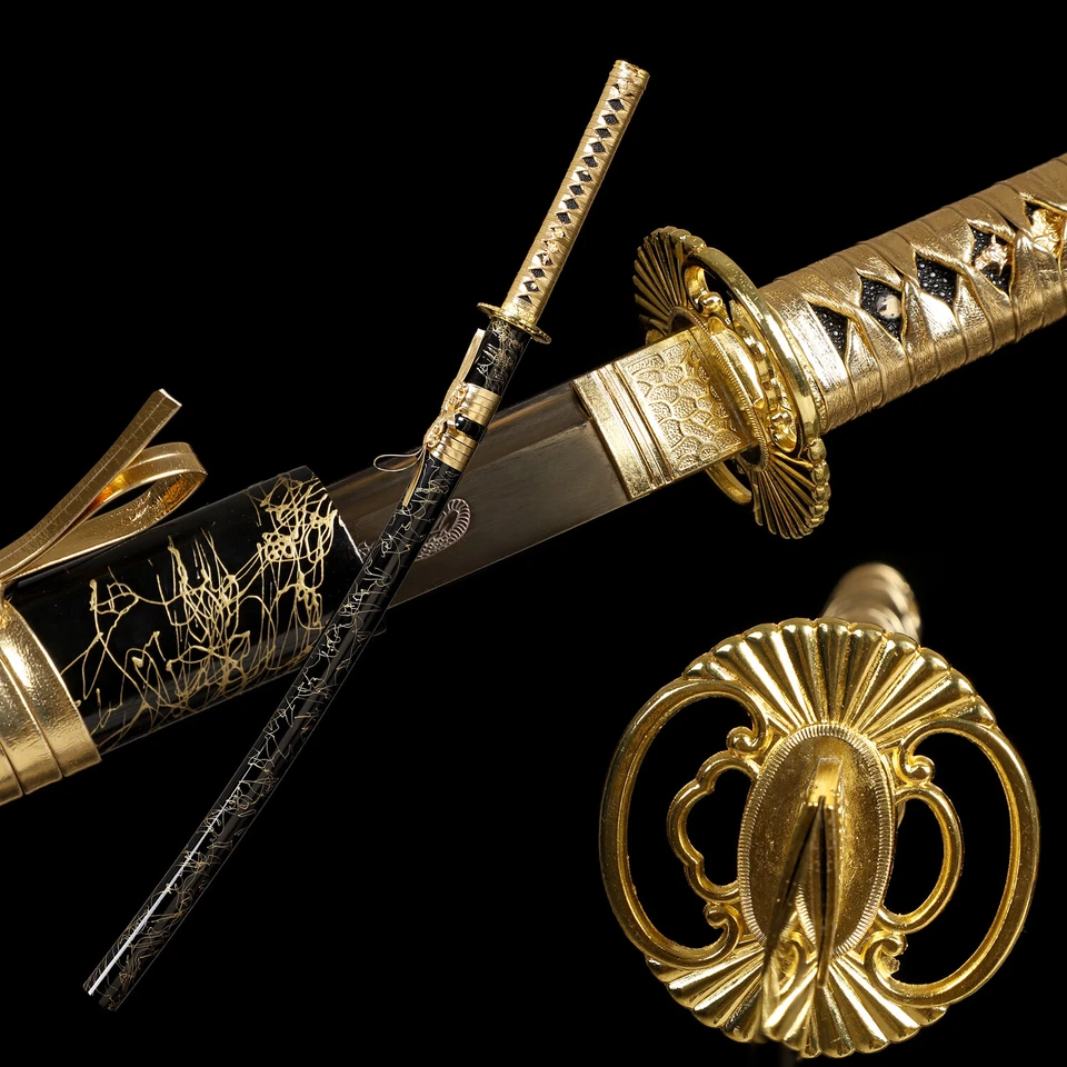 KATOKU Gold Dragon Phoenix Katana Gold Blade Japanese Samurai Sword Full Tang T10 Steel