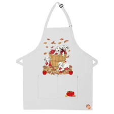 Dalmatian Autumn Basket of Apples Apron Two Pocket Bib Apron with Adj Neck