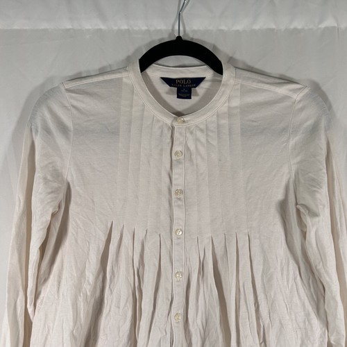 Polo Ralph Lauren Girls 12 14 Large White Button Up Long Sleeve Crew Neck Cotton - Picture 2 of 8