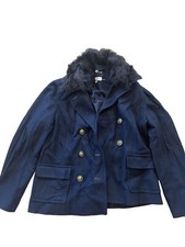Tory Burch Navy Blue Wool Coat With Real Fur Collar Used With Gold Button Uk 14