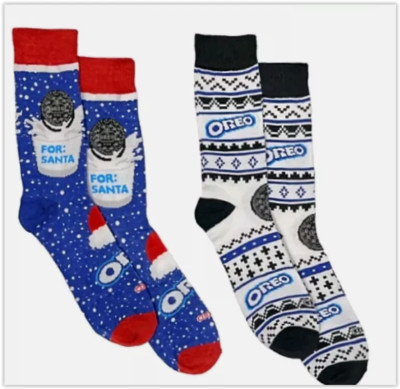 NWT Oreo 2 pack Crew Socks Novelty Mens Women Cookies Socks For Santa Retro Blue