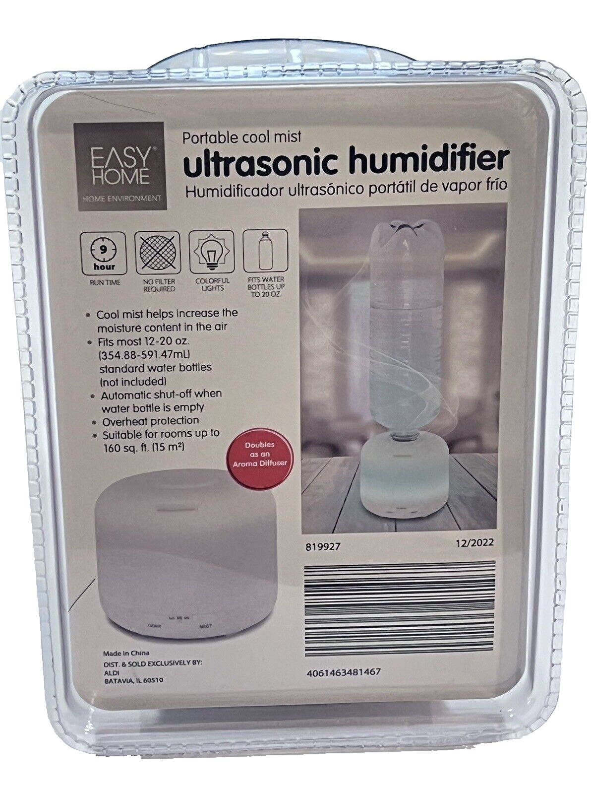 Easy Home Ultrasonic Portable Cool Mist Humidifier
