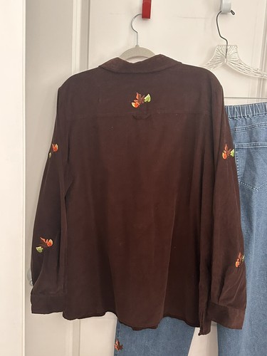Quacker Factory Womens XL Fall Autumn Embroidered Leaves Jeans & Corduroy Shirt - Picture 5 of 12