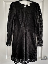 H&M All Over Lace Black Dress Open Back Size UK 10 Brand New