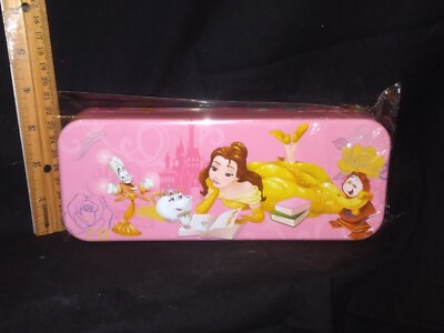 Belle Disney Beauty & the Beast Tin Metal Pencil Box Case School Catch All 8''x3''