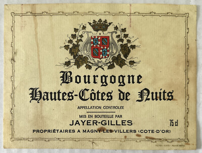 Bourgogne Hautes-Cotes de Nuits Jayer-Gilles Vintage Wine Bottle Label