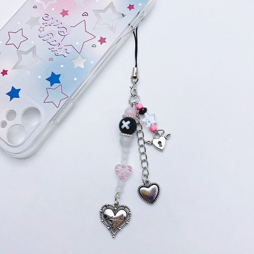 Y2K Style Heart Bead Phone Charm Straps Keys Hanging Pendants Y2K Bag Decoration - Zdjęcie 4 z 8