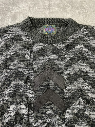 Vintage Weeds Sweater Adult Large Chevron Pattern Geometric 90’s Y2K Black Gray - Picture 3 of 12