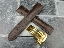 20mm Leather Strap Dark Brown Watch Band Deployment Buckle Set for OMEGA BR GO x