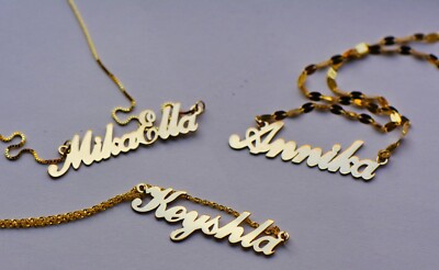 14 Karat Massiv Gelbgold Personalisiert Maßgeschneidert Kursiv Name Anhänger-Brief Halskette