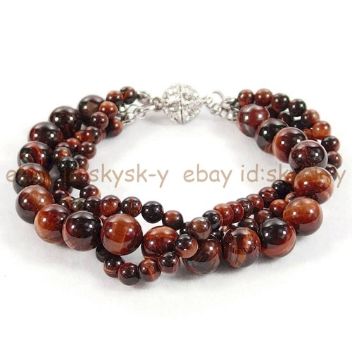 3 Strands 4mm 8mm Round Gems Beads Twisted Bracelet 7.5'' Magnetic Clasp - Picture 93 of 156