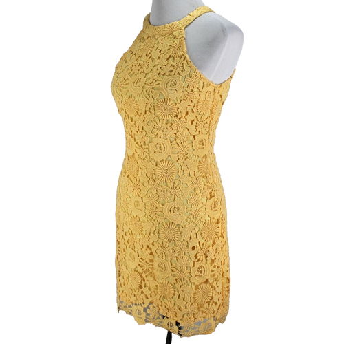 Lulus Love Poem Lace Mini Dress Womens Size M Yellow Sleeveless Crochet Halter - Picture 3 of 7