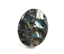 950 Sterling Silver Abalone Inlay Large Ring, Size 8 1/2