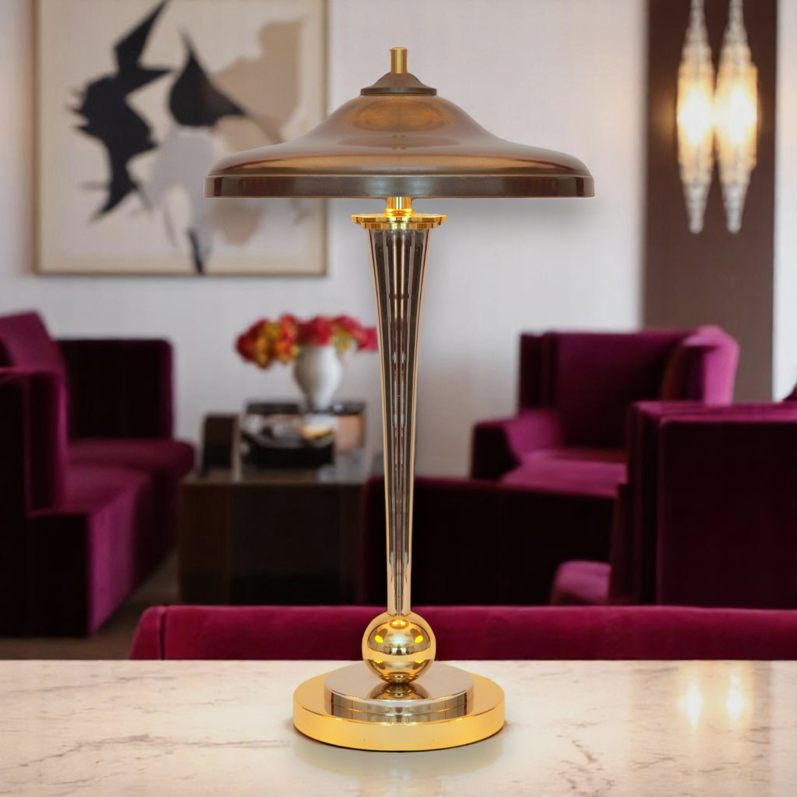 Art Deco Desk Lamp "VANDENBERGH" Unique Design Chrome Brass Lamp