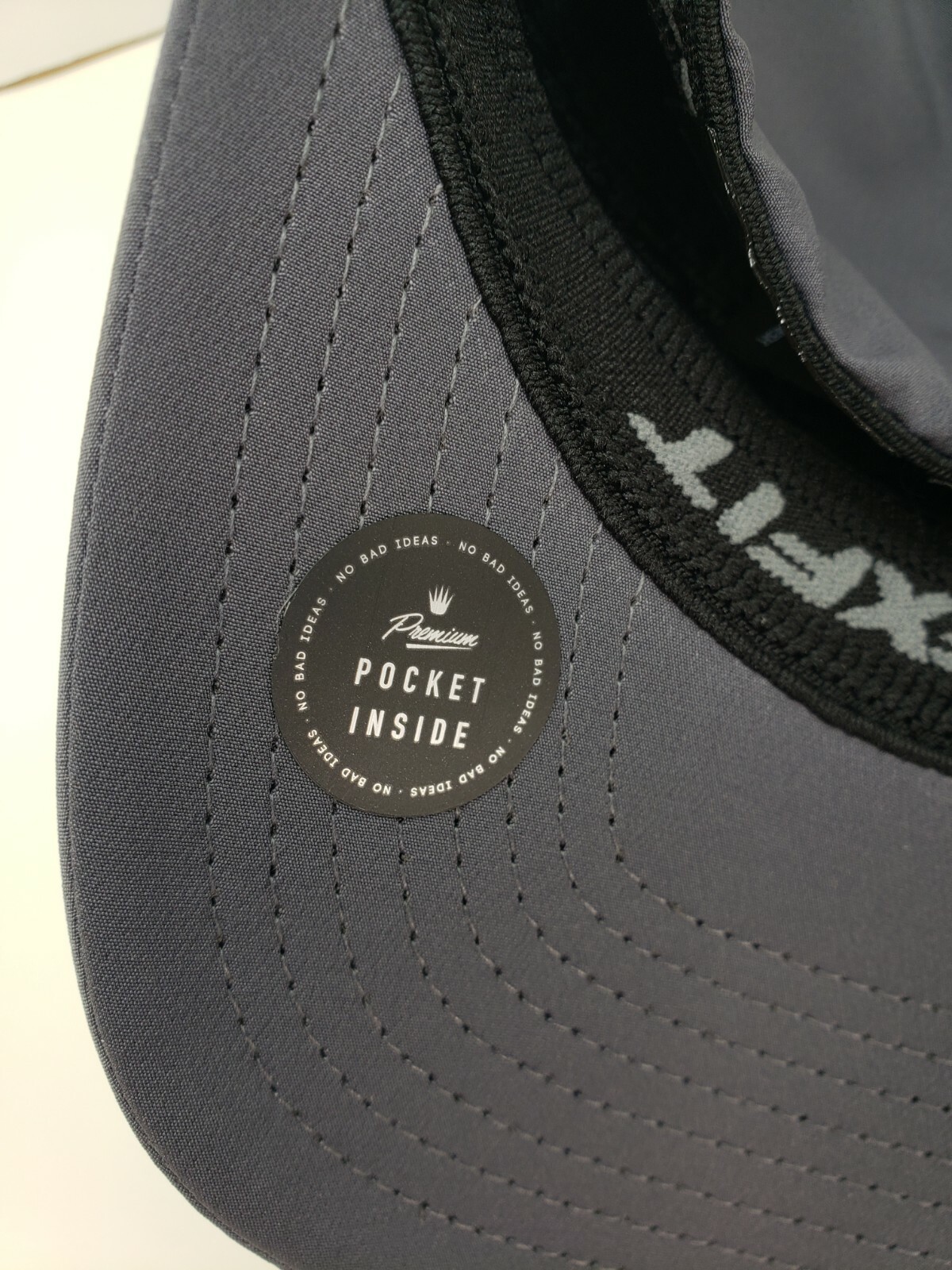 NO BAD IDEAS FLEXFIT CAP CAPITOL SLATE GRAY SIDE VENTED WITH STASH