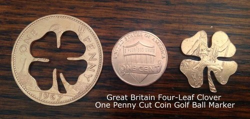 Cut Coin Golf Ball Marker Lucky Four Leaf Clover Good Luck Golfers AU NZ Penny - Picture 8 of 12