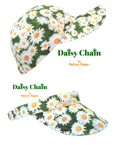"Daisy Chain" Bright White Yellow Daisies Grassy Green Background SUN Golf Visor - 第 3/5 張圖片