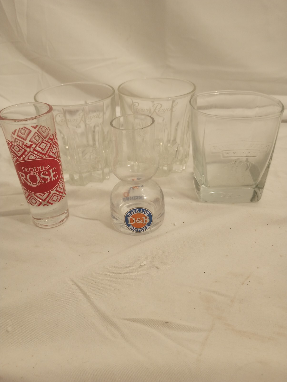 CROWN ROYAL GLASSES DAVE & BUSTERS SHOT GLASS TEQUILA ROSE S/G FORTY CREEK GLASS