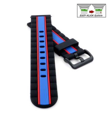 Easy-Klick Silikon Uhrenarmband Modell Unicorn-Well schwarz-rot-blau 22 mm