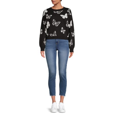 No Boundaries Junior's Cropped Print Sweater, Midweight, Size: XXL(19)