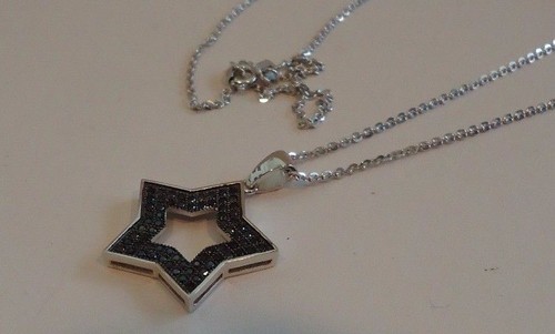 DAVIDS STAR PENDANT NECKLACE W/ 2 CT BLACK LAB DIAMONDS / 925 STERLING SILVER - Picture 2 of 7