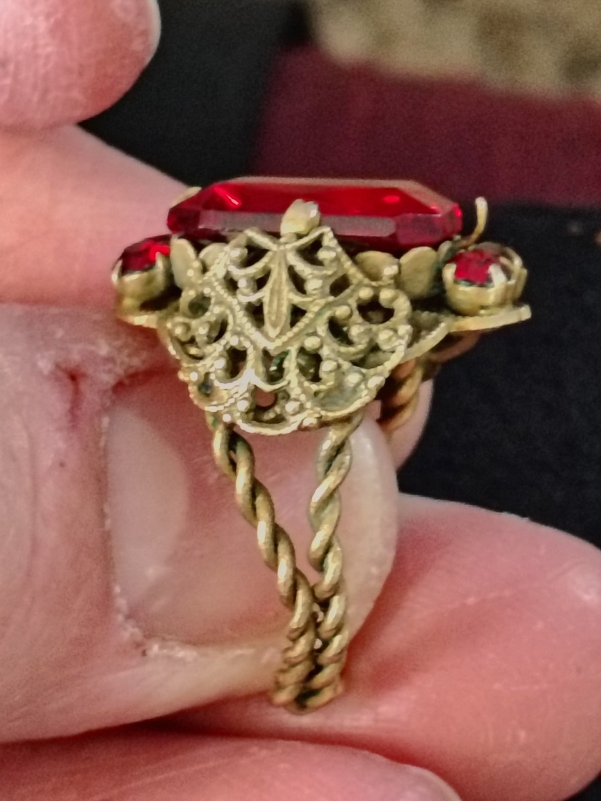 Vintage Art Deco Adjustable Ruby Red Emerald Cut … - image 8