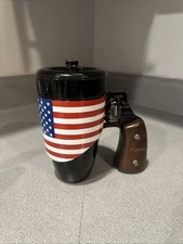 Revolver Handle Coffee Mug USA Flag Logo New In Opened Box Pukomc Cool Man Gift 