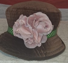 Vintage Velvet Crushable Cloche Made In Hong Kong Bucket Hat W/Pink Flower