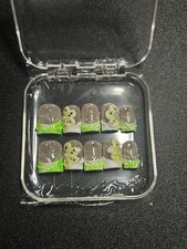 3D Flower Square Press-On Nails Set, Duckie Shortie, Green/White tip - SIZE L