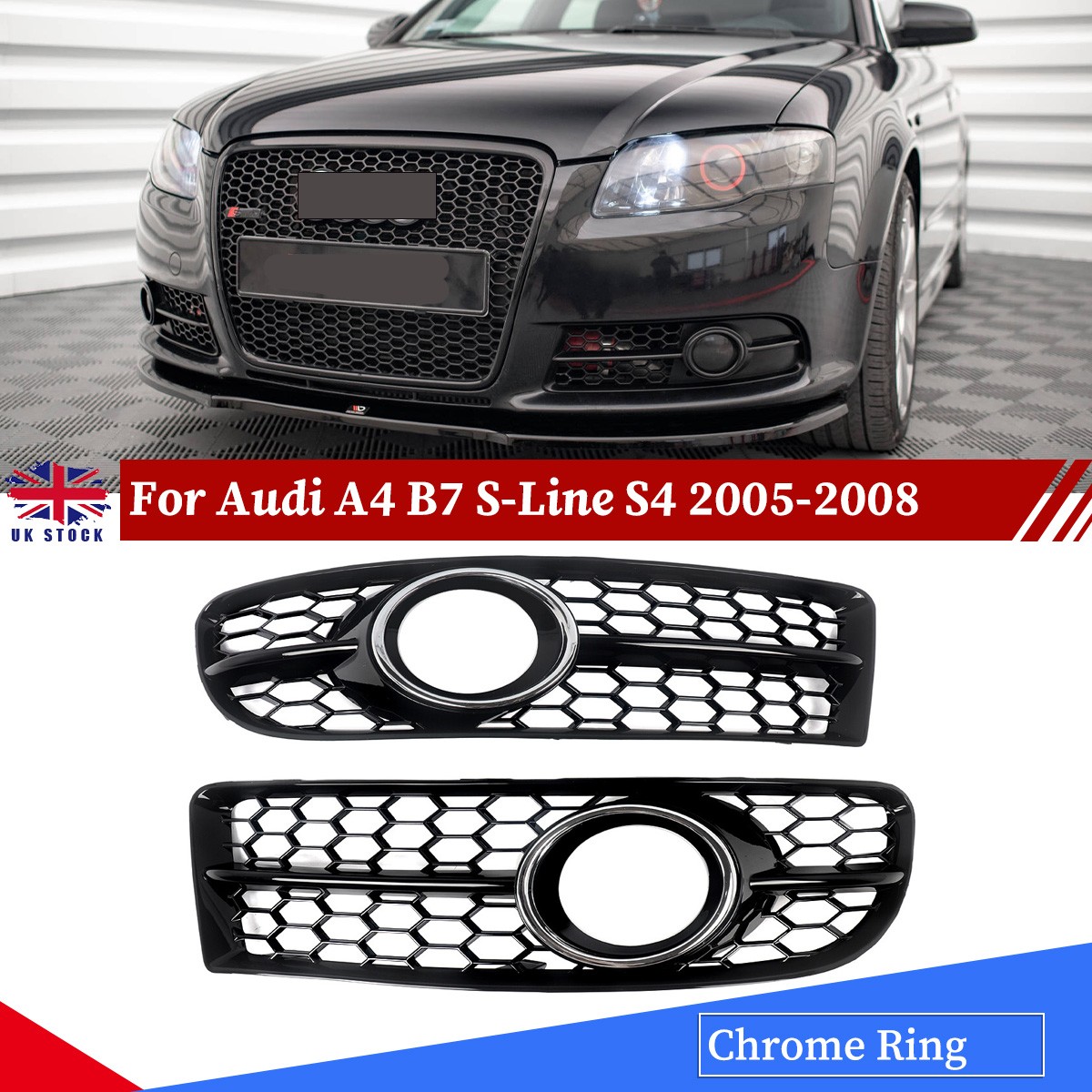 Fog Light Surround For Audi A4 B7 S-Line 2005-2008 Front Bumper Fog Lamp Grille