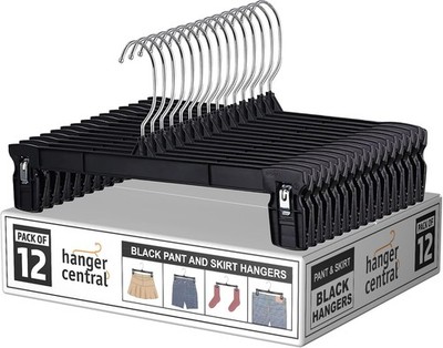 12 Inch 12 Pack Pants Hangers, Slim Plastic Clothes Hangers with Clips for