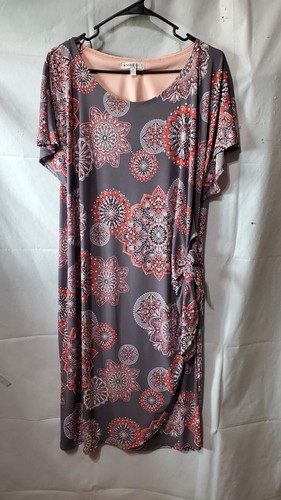 Robbie Bee Wrap dress gray orange white Circles 2XL Stretch Midi 