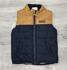 Timberland Vest Youth 4T Black Tan Puffer Quilted Pockets Two-Tone Full Zip READ