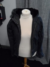 Pilot Desiner Black Padded Denim Fur Hooded Denim Lined  Zip Jacket Size 12